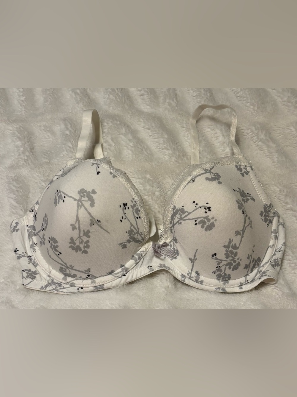 White Bra with Light Gray Floral Print